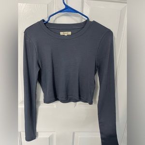 Madewell Ribbed Cropped Blue Long Sleeve Shirt